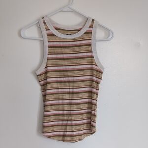Tan and Brown Fitted Tank Top with Crew Neck